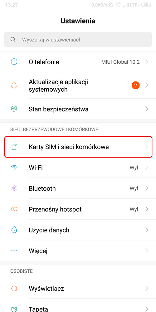 Krok 2:  Karty SIM i sieci komórkowe