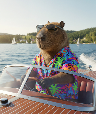 Kapibara na motorówce